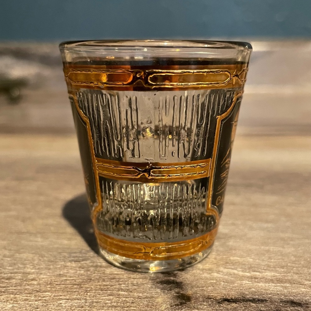 Vintage Culver 22k gold double rocks glass souvenir of San Francisco